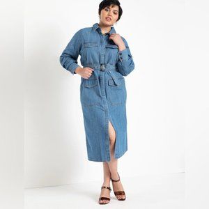 NWOT Eloquii Belted Denim Utility Shirt Dress S 14